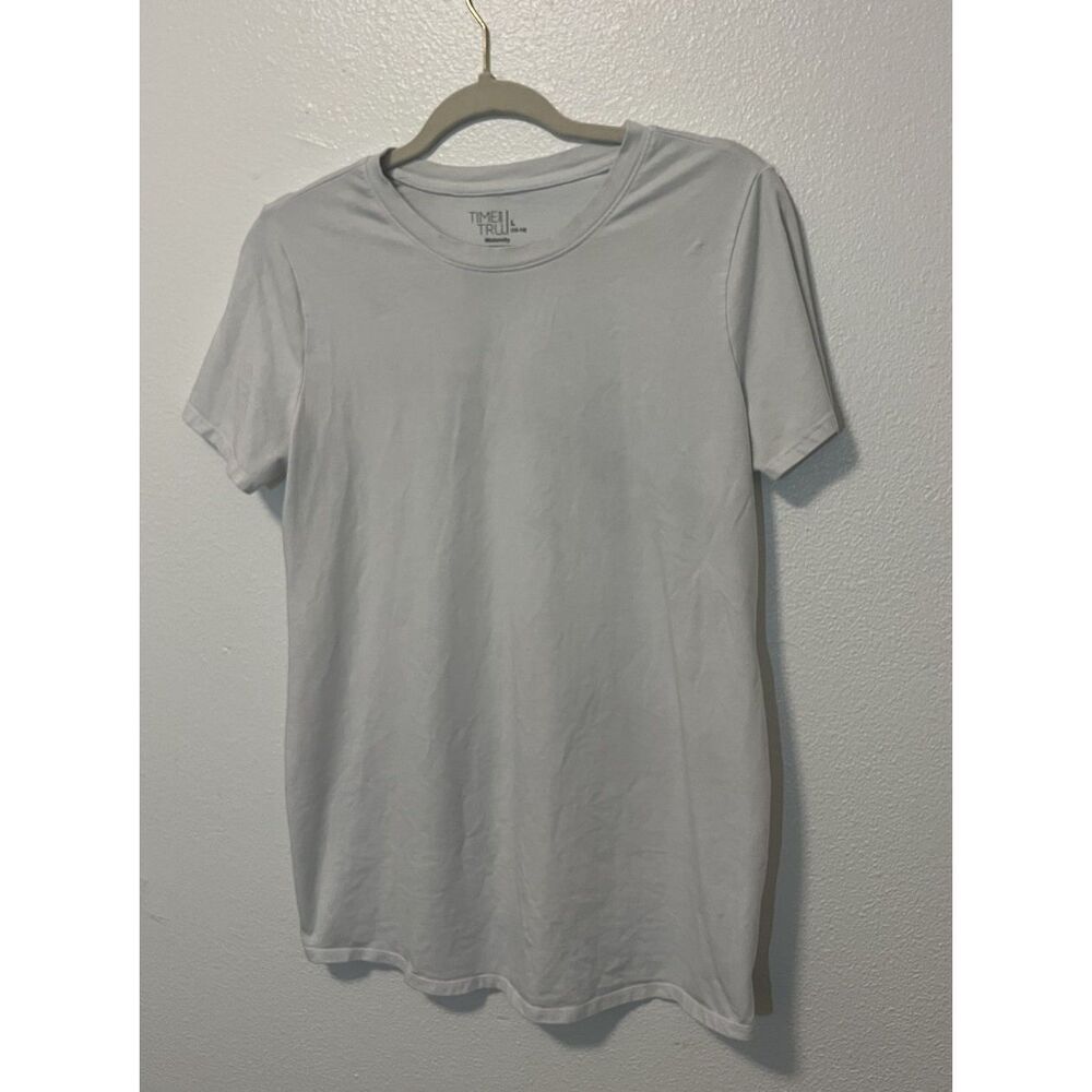 Time and Tru Maternity White Knit Crew Neck Short Sleeve T-Shirt L (12-14)